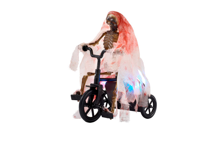 Halloween skjelett på 3-hjulssykkel